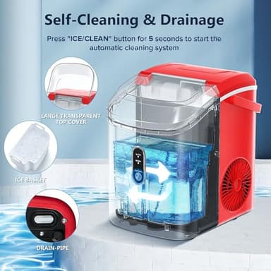 Ice Makers Countertop with Soft Chewable Pellet Ice, Pebble Ice Maker Machine with Self-Cleaning, 22Lbs/24Hrs, One-Click Operation, Ice Basket/Ice Scoop for Home/Office/Bar/Party - Image 2