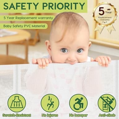 Reinforced 55" Wide Retractable Baby Gates for Doorways to Prevent Crawling Under, Outdoor Retractable Gate, Mesh Child Safety Gates for Toddlers, Indoor/Outdoor Baby Gate for Deck/Porch/Patio, White - Image 6