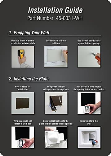 DATA COMM Electronic 45-0031-WH Recessed Low Voltage Media Wall Plate w/ Built-In Duplex Receptacle Outlet, Cable Management - Elevate Your Home Entertainment w/ Stylish White Panel - Image 3