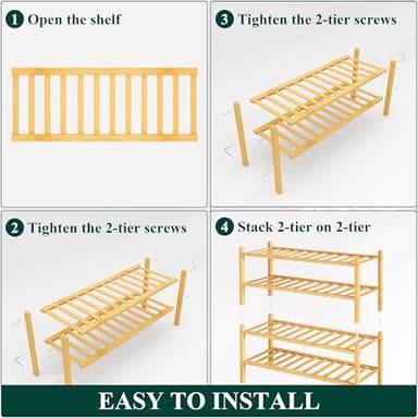 Smiry Shoe Rack, 4 Tier Bamboo Shoe Organizer, Stackable Free Standing Wooden Shoe Storage Shelf for Closet, Entryway, Front Door Entrance, Natural - Image 6