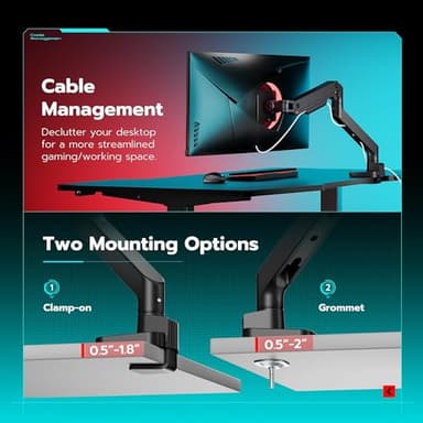 ARES WING Ultrawide Monitor Arm for 17 to 49 Inch Heavy Duty Curved Screen, Holds 44 Lbs, Adjustable Gas Spring Monitor Arm Desk Mount with C Clamp, Grommet Base, 75/100 Vesa Mount, Black - Image 6