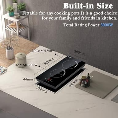 Cooksir 2 Burner Electric Cooktop 220V - 12 Inch 2 Burner Electric Stove 3000W, Buili-in Two Burner Ceramic Stove Sensor Touch with Timer, Safety Lock, Overheat Protection, 220V Hard Wired (No Plug) - Image 2