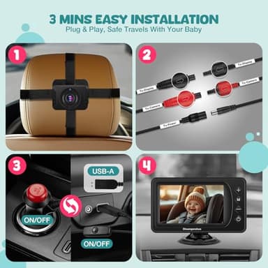 Chuanganzhuo Car Baby Camera with Advanced Night Vision, 3X Zoom, USB Powered, 5'' AHD 1080P IPS Crystal-Clear Car Baby Monitor, Backseat Camera for Kids Infants Rear Facing, S100U, 5inch Black - Image 5