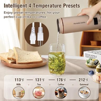 Travel Electric Kettle Portable Mini Kettle,Small Hot Water Boiler with 4 Temperature Settings,304 Stainless Steel, Fast Boiling Water with Auto Shut-Off and Boil Dry Protection,400 ml (Brown, 400ML) - Image 4