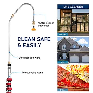 TaoTazon Pressure Washer Extension Wand, 24FT Gutter Cleaning Tools from The Ground with Brush, Pressure Washer Extension Pole - Image 4