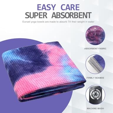 Eunzel Yoga Towel,Hot Yoga Mat Towel with Grip Dots Sweat Absorbent Non-Slip for Hot Yoga, Pilates and Workout 24" x72", Purple & Blue - Image 6