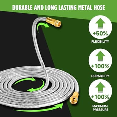 Dphkcey Metal Garden Hose 75FT, Stainless Steel Heavy Duty Water Hose with 10 Function Nozzles, Lightweight and Flexible, Kink Free Sturdy Easy Storage for Yard, Outdoor, RV, Lawn, Car - Image 5