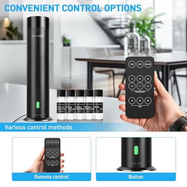 Waterless Scent Diffuser Starter Kit - 800 Sq Ft Coverage, Hotel Scent Diffuser, Essential Oil Diffuser Large Room, Included 5 Scent Oils, Remote Control, Black, 11.20In - Image 4