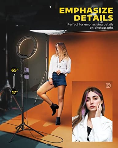 Kaiess 10.2" Selfie Ring Light with 65" Adjustable Tripod Stand & Phone Holder for Live Stream/Makeup, Upgraded Dimmable LED Ringlight for Tiktok/YouTube/Zoom Meeting/Photography (RGB) - Image 4