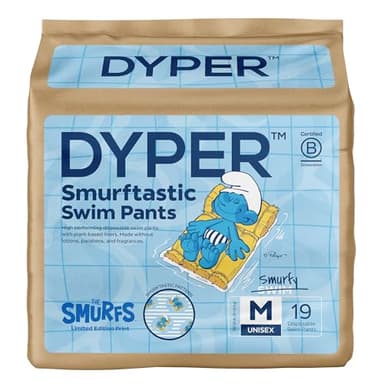 DYPER - Smurftastic Swim Pants - Affordable Diapers, Hypoallergenic, Plant-Based, Absorbent & Quick-Drying, Eco-Friendly, Fun Prints - Size M, 20-31 lbs (19 Count) - Image 1