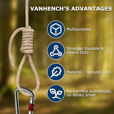 Vanhench Jute Rope 5MM (1/5 inch) 100 ft 6Ply Twisted Heavy Duty and Thick Twine Rope Bulk for Crafts Projects Cat Scratcher Post Tree Gift Wrapping Arts & Crafts Home Decoration Packing Christmas - Image 3