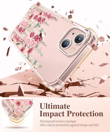 GVIEWIN Designed for iPhone 13 Case 6.1 Inch, with Tempered Glass Screen Protector + Camera Lens Protector Clear Flower Soft & Flexible Slim Shockproof Floral Women Phone Cover (Alcea/Red) - Image 4