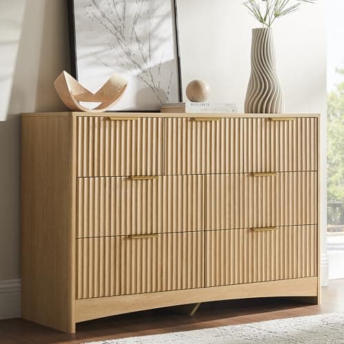 Amada Modern 7 Drawer Dresser, Fluted Wood Chest of Drawers with Rounded Corners, Pre-Installed Drawer Slides, Dresser TV Stand and Storage Organizer for Bedroom or Hallway in Natural Oak - Image 1