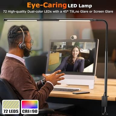 LED Desk Lamp for Home Office, Eye-Caring Desk Light with Adjustable Gooseneck, Dual Screen Computer Monitor Light with Stepless Dimming, Stepless Color Temp, Memory Function for Study, Workbench - Image 7