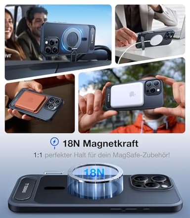 TORRAS Strong Magnetic & Seamless Stand for iPhone 16 Pro Case, [18N Mighty Magnetic] [12FT Mil-Grade Drop Tested] [Fit for MagSafe] Kickstand Protective Slim Phone Case for iPhone 16 Pro 6.3", Black - Image 3