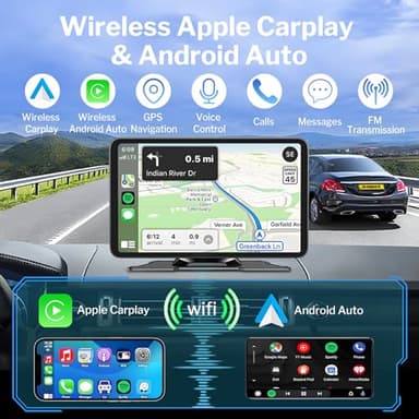 Wireless Apple Carplay Screen for Car, 7" HD Portable Car Stereo Touch Screen with Apple CarPlay & Android Auto with Backup Camera/Mirror Link/Siri/Bluetooth/Voice Control/Navigation/AUX for All Cars - Image 2