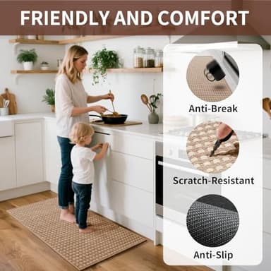 YDKGL Kitchen Mats for Floor, Super Absorbent Kitchen Rugs Non Slip Washable, Rubber Backing Soft Chenille Braided Kitchen Floor Mat Standing Mat Sink Mat, Easy to Clean, Brown 17"x28" - Image 3