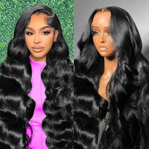 13x6 Lace Front Wigs Human Hair Pre Plucked 200% Density Body Wave HD Lace Front Wigs Human Hair Transparent Frontal Glueless Wigs Virgin Human Hair with Baby Hair for Women Natural Black 30 Inch - Image 1