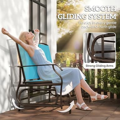 Outsunny Outdoor Glider Bench with Center Table, Metal Frame Patio Loveseat with Breathable Mesh Fabric and Armrests for Backyard Garden Porch, Blue - Image 3