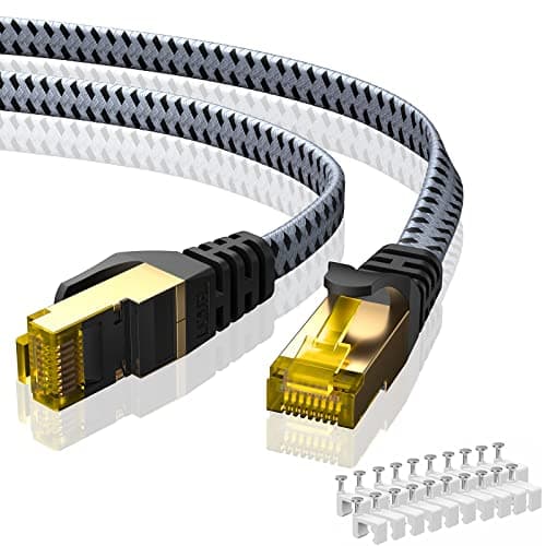 ARISKEEN Cat 8 Ethernet Cable 200 FT, 40Gbps 2000Mhz High Speed Cat8 Network LAN Patch Cord, Nylon Braided Heavy Duty Shielded RJ45 Flat Internet Cable with Clips for Indoor Outdoor - 200 Feet (Grey) - Image 1
