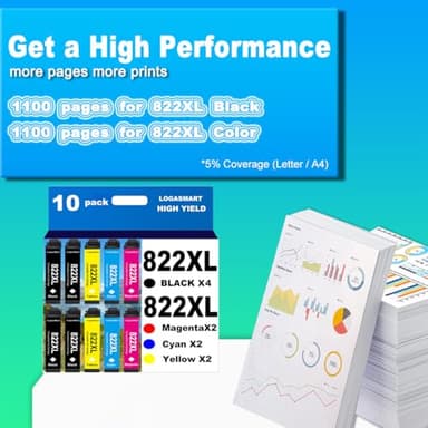 LOGASMART 822XL Remanufactured for Epson 822XL Ink Cartridges 822 XL T822 for Workforce Pro WF-3820 WF-3823 WF-4820 WF-4830 WF-4833 WF-4834 Printer 10PACK 4Black 2Cyan 2Yellow 2Magenta - Image 3