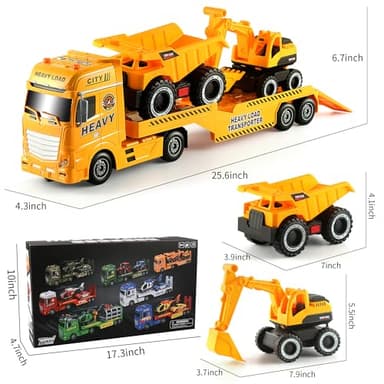 Dwi Dowellin Construction Carrier Truck Kids Toys,25.6" Semi-Trailer Toy with Excavator and Dump Truck,Gifts for Age 3 4 5 6+ Years Old Boys Girls - Image 4