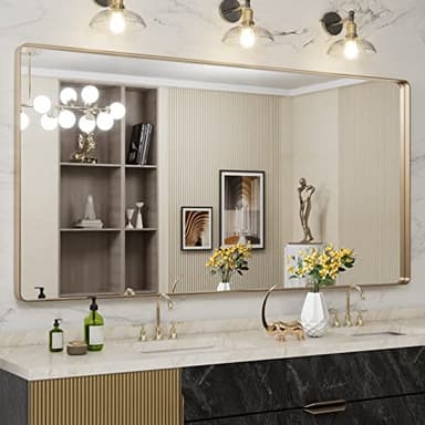 LOAAO 72”X36” Gold Bathroom Mirror, Rounded Rectangle Gold Frame Mirror, Brushed Gold Bathroom Vanity Mirror Wall-Mounted, Anti-Rust, Tempered Glass, Hangs Horizontally or Vertically - Image 8