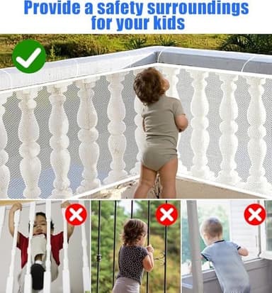 JIFTOK Baby Gate for Stairs, Banister Guard for Kids, Pets, Toys, 15ft L x 2.66 ft H, Mesh Netting Safety Net for Balcony Rail Stair, Stairway Net Baby Safety Products for Indoor & Outdoor (White - Image 5