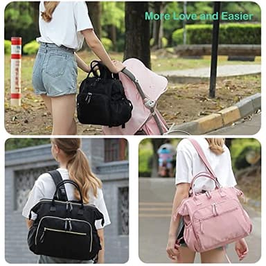 LORADI Convertible Diaper Bag Tote, Wide Open Top 14 Pockets Stylish Baby Diaper Bag with Stroller Buckle, Water-resistant (Black, Large) - Image 6