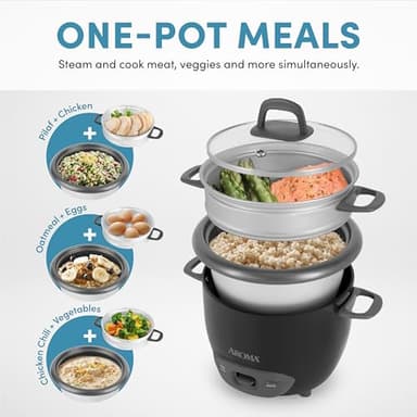 Aroma Housewares 6-Cup (Cooked) Pot-Style Rice Cooker and Food Steamer, Black ARC-743-1NGB - Image 2