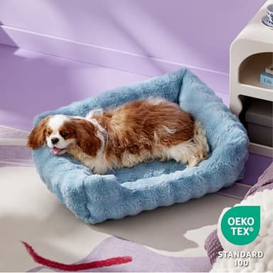 Lesure Fluffy Dog Beds for Medium Dogs - Rectangle Orthopedic Calming Pet Sofa,Plush Bubble Bolster Pet Bed with Removable Washable Cover and Nonskid Bottom,30x24x8inches,Blue - Image 2