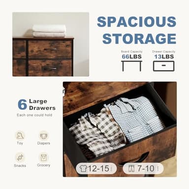 DUMOS TV Stand for Living Room Entertainment Center with 6 Fabric Drawers Dresser for Bedroom Storage Organizers Units, Brown - Image 5