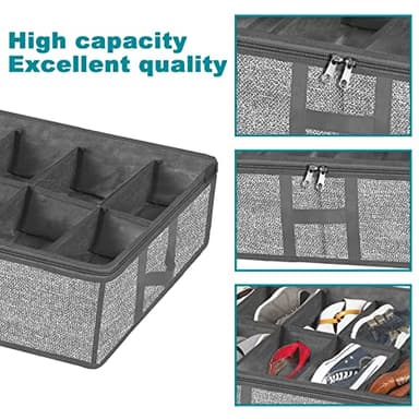 Meerainy Under Bed Shoe Storage Organizer for Closet 2 Pack- Fits 24 Pairs Underbed Shoes Rack Container Boxes with H Shap Sturdy Handles and Clear Window,Foldable Shoe Rack Holder,Grey - Image 4
