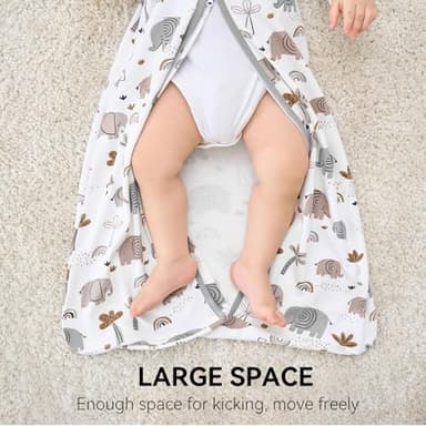 FIEMOL Baby Sleep Sack 6-12 Months, Long Sleeve Baby Wearable Blanket 0.5 Tog with Mittens, 2-Way Zipper Infant Cotton Sleeping Sack for Boy and Girl Grey Elephant 2 Pack (Medium) - Image 7