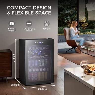 Kismile 4.5 Cu.ft Beverage Refrigerator and Cooler,126 Can Mini Fridge Glass Door with Digital Temperature Display for Soda,Beer or Wine,small Drink Dispenser Cooler for Home,Office or Bar (Black) - Image 3