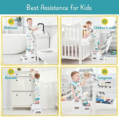 Forbena Toddler Step Stool for Bathroom Sink, 2 Step Stool for Kids Toilet Potty Training, Non-Slip Toddlers Baby Child Kid Plastic Poop Stools with Handle for Kitchen Counter Bed (White-Grey) - Image 5