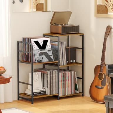 ThreeHio Record Player Stand, Turntable Stand with Vinyl Storage Holds up to 300+ Albums, Storage Cabinet for Vinyl Records, Record Player Table for Living Room - Image 4