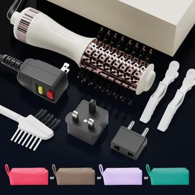 Travel Dual Voltage Hair Dryer Brush 4-IN-1 Portable Mini Hot Air Blow Dryer Straightener & Curler Brush, Titanium Round Blowout Styler Volumizer Tools, 110/240V US/EU/UK Plug for International Travel - Image 8