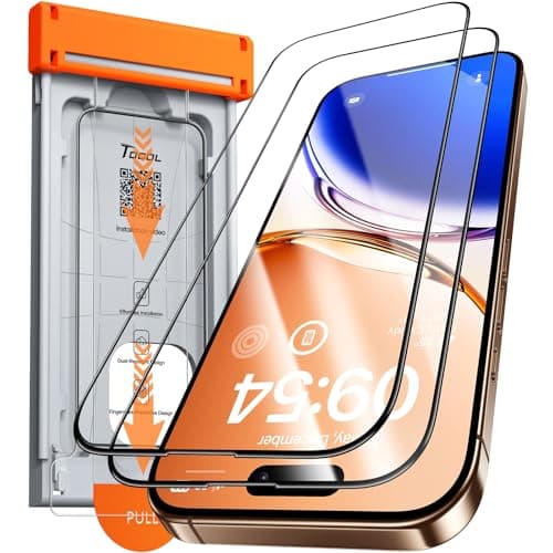 TOCOL for iPhone 16 Pro Screen Protector Zero Bubble Auto-Dust Removal 9H+ Hardness Tempered Glass for Full Coverage Easy Installation 6.3-Inch 2 Pack - Image 1