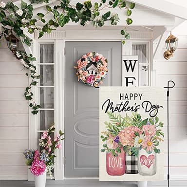 CROWNED BEAUTY Mothers Day Garden Flag 12X18 Inches Small Double Sided Love Mom Floral Mason Jar Flag for Outside Yard (Pink-Mother's Day, 12"X18") - Image 2