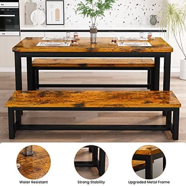 AWQM Dining Room Table Set, Kitchen Set with 2 Benches, Ideal for Home, and Room, Breakfast of 43.3x23.6x28.5 inches, Benches 38.5x11.8x17.5 Industrial Brown (A006-11F2-L) - Image 5