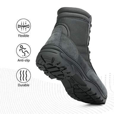 NORTIV 8 Men's Military Tactical Work Boots Side Zipper Leather Motorcycle Combat Boots Trooper(6-8 Inches),Size 9W,Dark Grey-8 Inches - Image 2