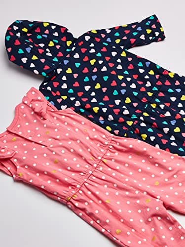 Baby Girl's 2-Pack One Piece Romper Pants, Navy Heart/Pink Dot, Newborn - Image 4