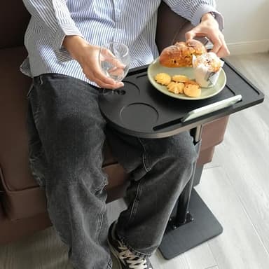 YUHFERA 360° Rotatable Sofa Tray Table for Couch Arm - Height Adjustable End Table for Bed or Chair with Phone & Tablet Slots, TV Tray Table, Side Table Tray for Small Spaces（Black,Arc） - Image 5