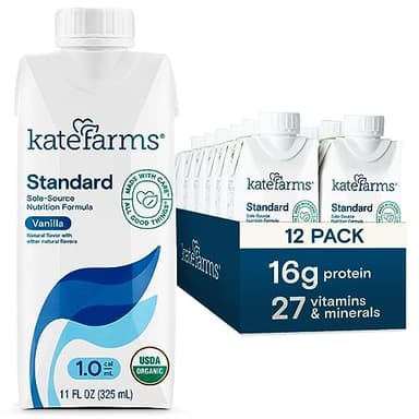 KATE FARMS Organic 1.0 Sole-Source Nutrition Shake, Vanilla, 16g Protein, 27 Vitamins and Minerals, Meal Replacement, Protein Shake, 11 oz (12 Pack) - Image 1