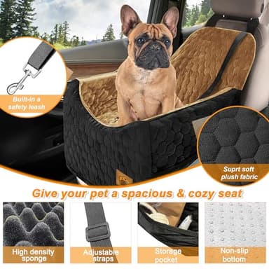 Dog Car Seat for Small/Medium Dogs, Memory Foam Dog Booster Seat, Travel Safety Per Car Seat with Washable Removable Cover, Storage Pockets for Dogs up to 35 lbs(BlackBrown) - Image 3
