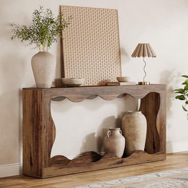 Tribesigns 63 Inches Farmhouse Console Table with Storage, Couch Table Behind Sofa, Long Entryway Sofa Station, Narrow Console Stand, Hallway Stand for Entryway Living Room, Brown - Image 1