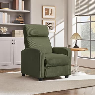 Yaheetech Corduroy Recliner Chair Single Sofa Home Theater Seating Adjustable Modern Reclining Chair for Living Room Bedroom Home Theater Dark Green - Image 2