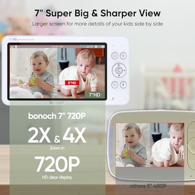 bonoch MegaView Baby Monitor with 2 Cameras, 7" 720P HD Split Screen Baby Monitor No WiFi, Video Monitor with Camera and Audio, 6000mAh, VOX Mode, 2 Way Audio, Remote PTZ, Night Vision - Image 2