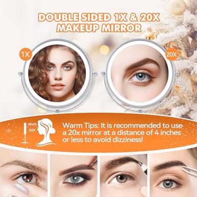 MIYADIVA Lighted Makeup Mirror, 20X Magnifying Mirror with Light, Double Sided Makeup Mirror with 20X/1X Magnification, 360°Rotation, 3 Colors Brightness Adjustable Vanity Mirror with 42 LEDs, 2000mAh - Image 4